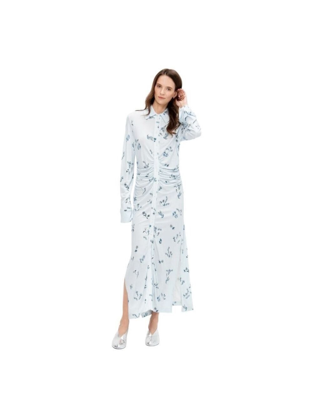 Women's Altuzarra Claudia Light Blue Floral Ruched Dress Size 10 (42)